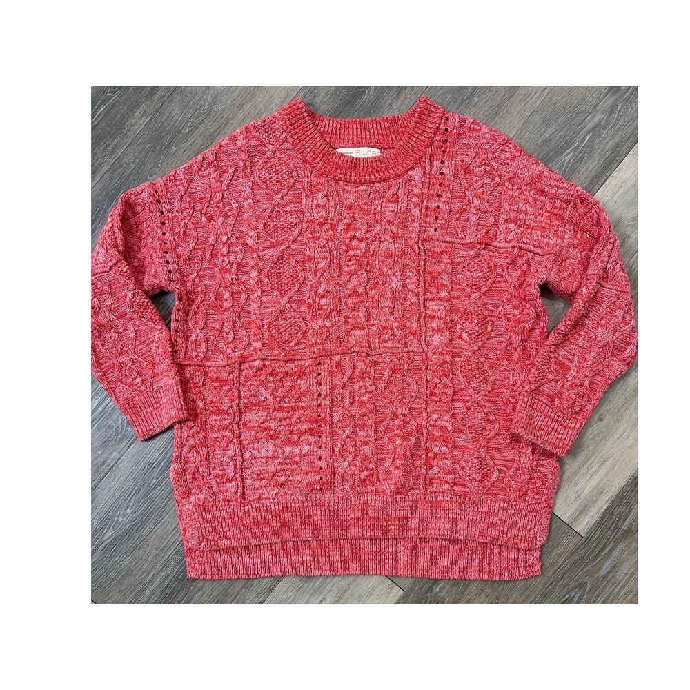 Anthropologie Pilcro Cable Knit Sweater Womens S Pink/Red Chunky Pullover
